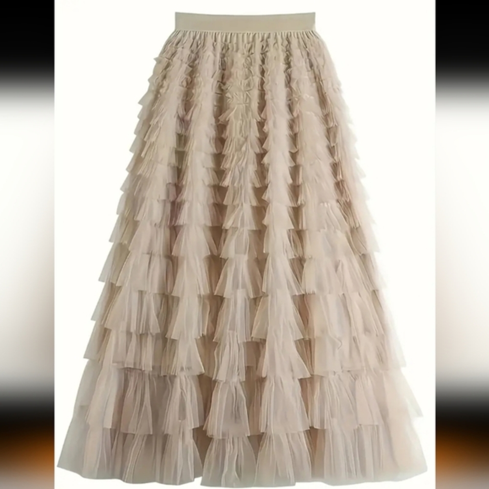 Women's Elegant A-Line Tiered Layered Mesh Tulle Long Maxi Skirt - Picture 2 of 9